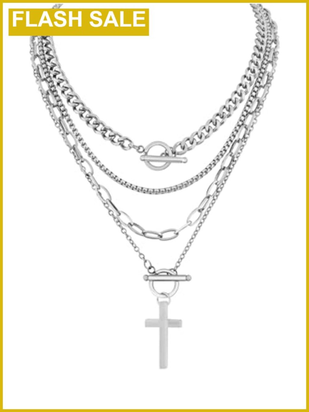 Stainless Steel Layered Cross Choker Necklace Gothic Punk Grunge 4 Piece Set
